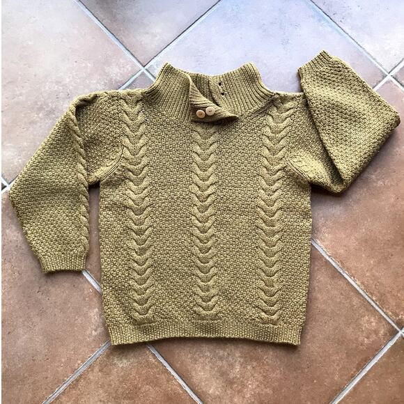 Joseph Vincent Chunky Handknit Gold-Brown Wool Sweater with Button Collar sz L - Picture 1 of 6